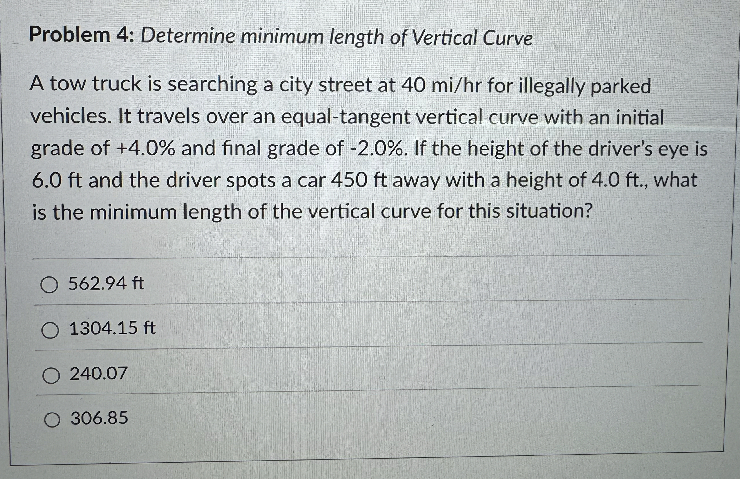 Problem 4 : Determine minimum length of Vertical