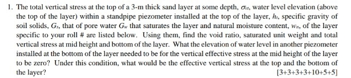 The total vertical stress at the top of a 3 - m