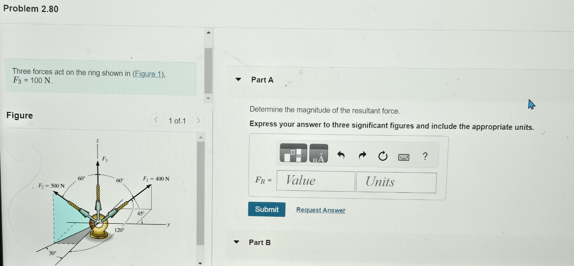 Problem 2 . 8 0 Three forces act on the ring