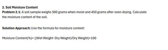 Soil Moisture Content Problem 2 . 1 : A soil