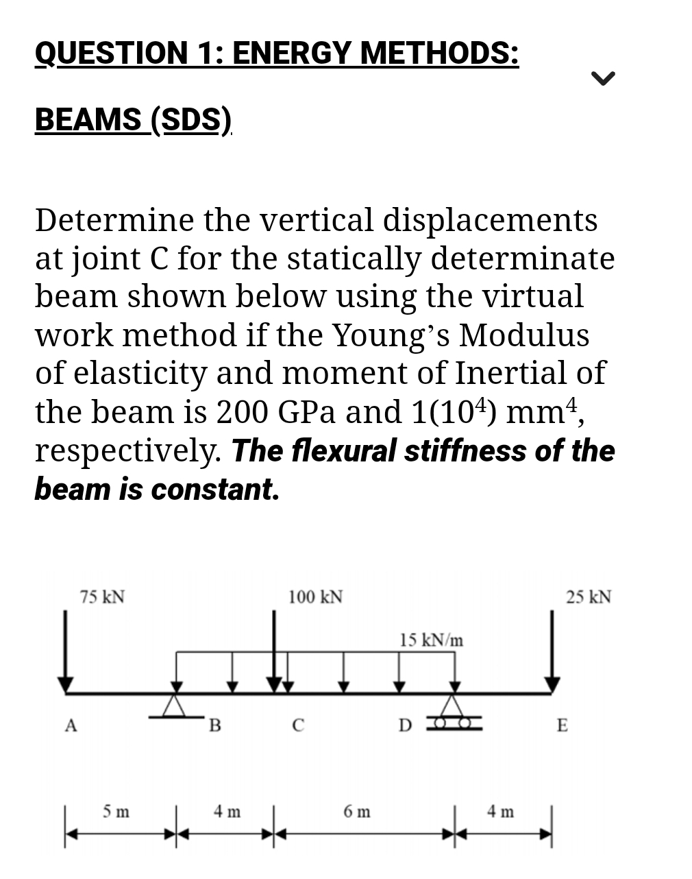 QUESTION 1 : ENERGY METHODS: BEAMS ( SDS )