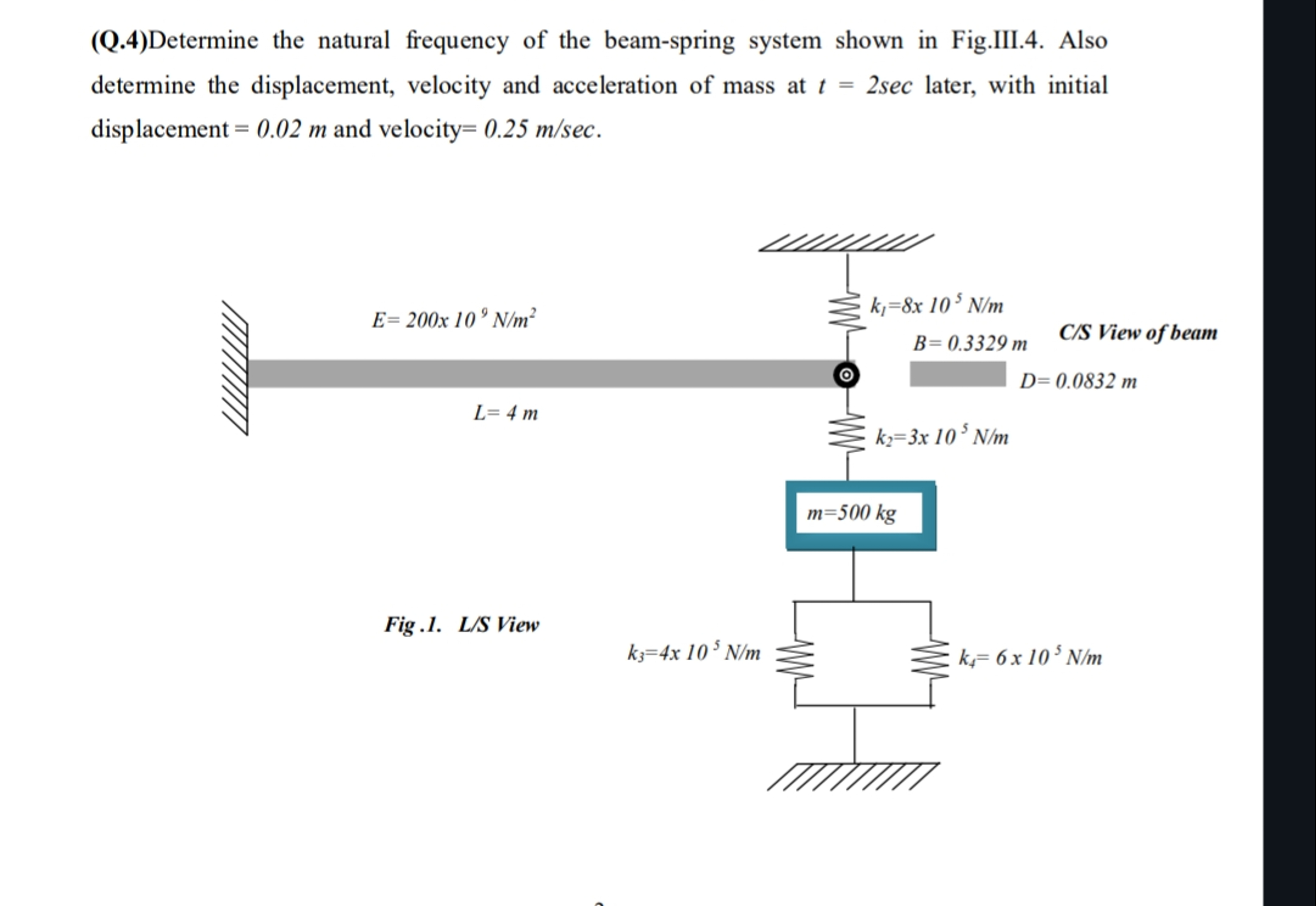 ( Q . 4 ) Determine the natural frequency of the