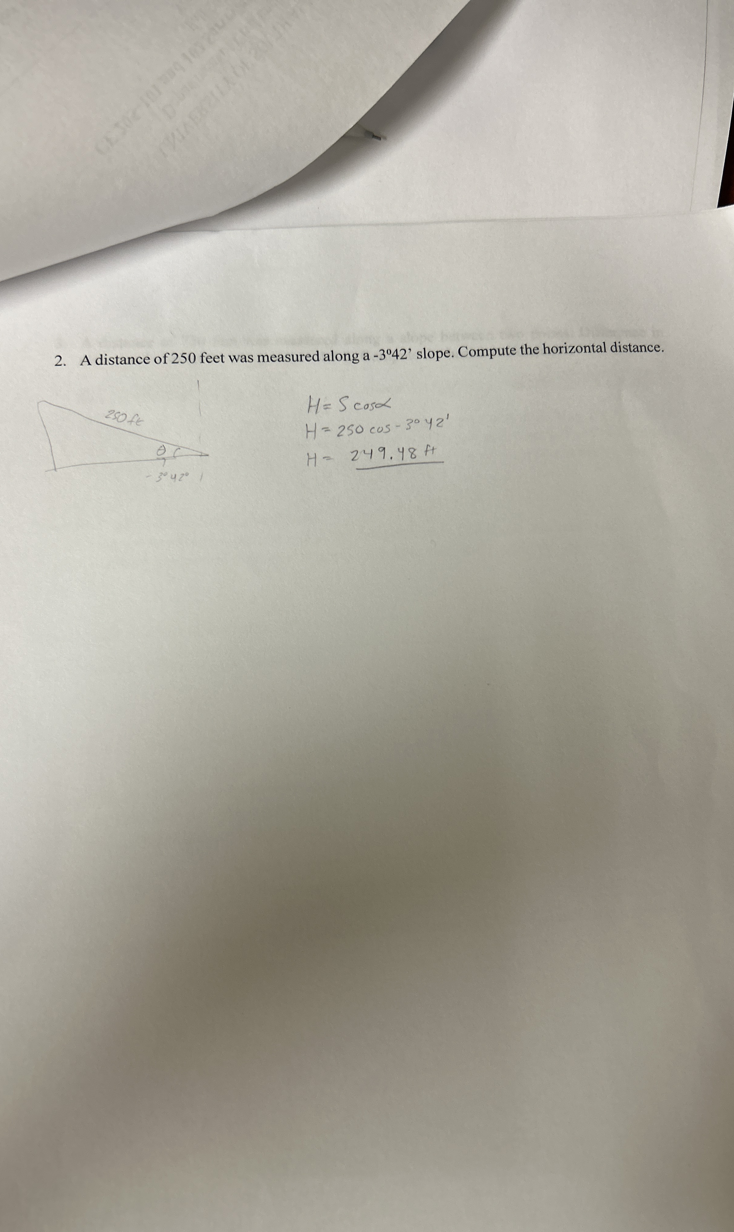 A distance of 2 5 0 feet was measured along a - 3