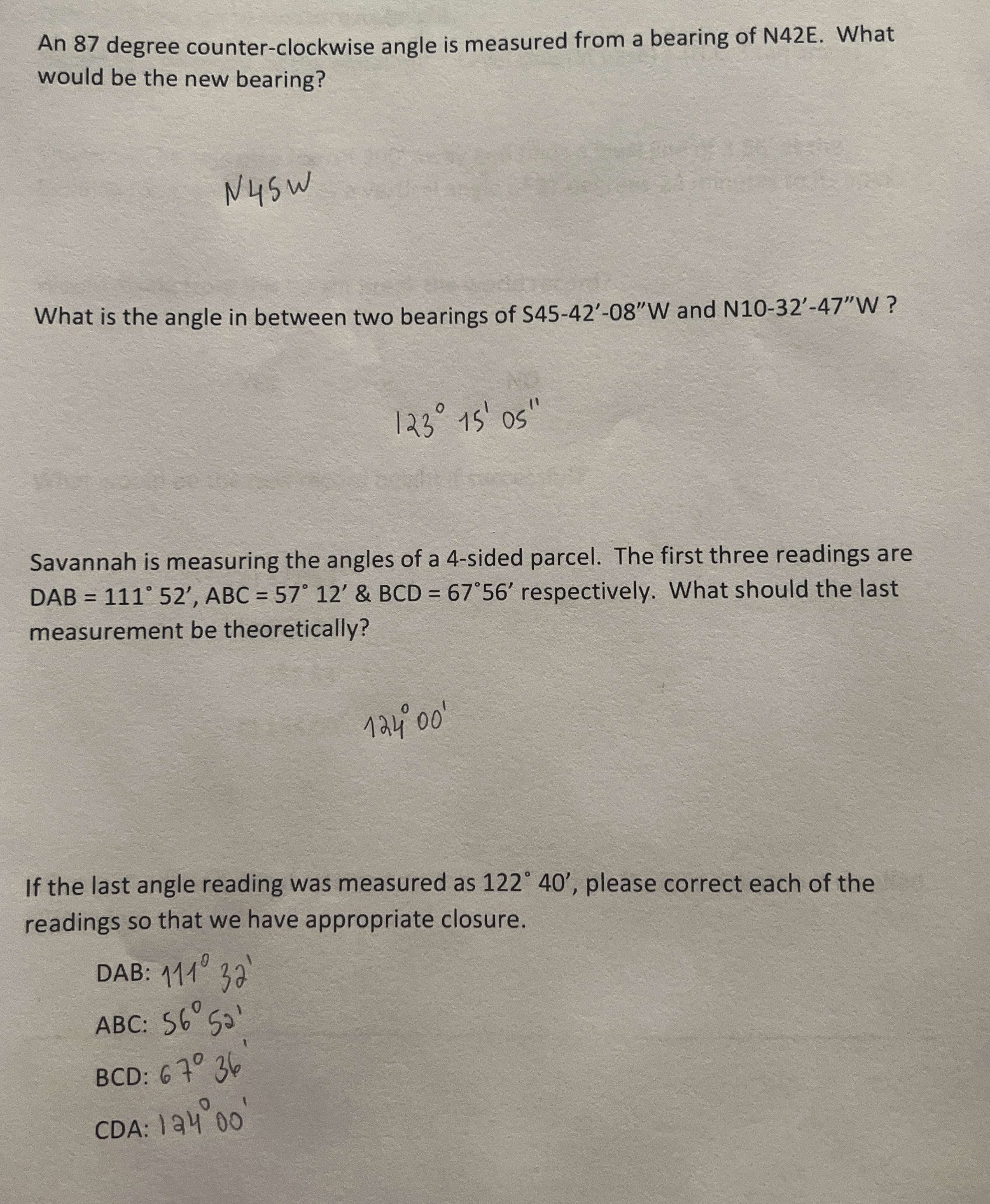 An 8 7 degree counter - clockwise angle is