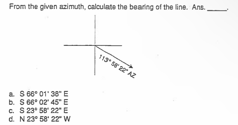 From the given azimuth, calculate the bearing of