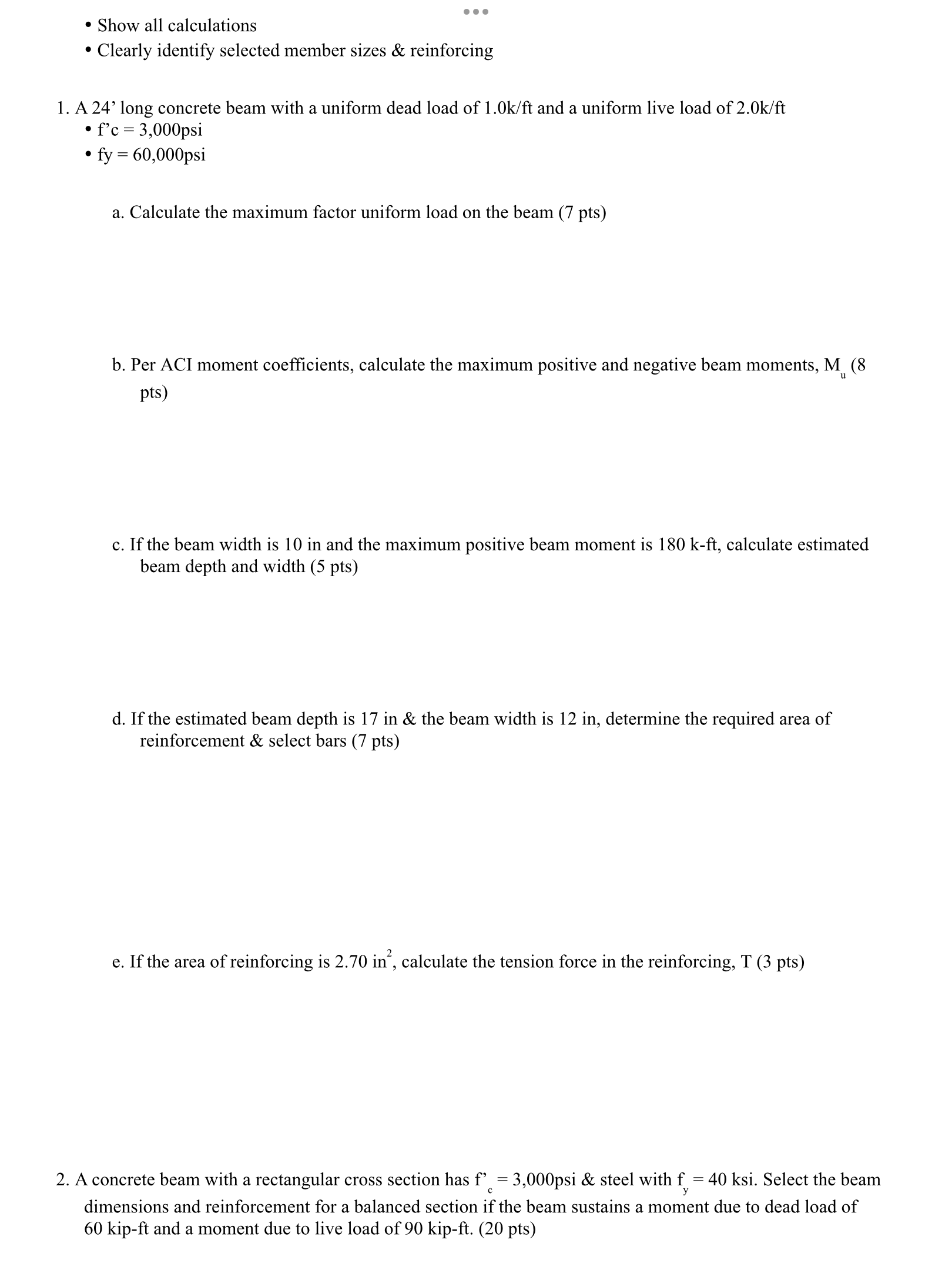 Show all calculations Clearly identify selected
