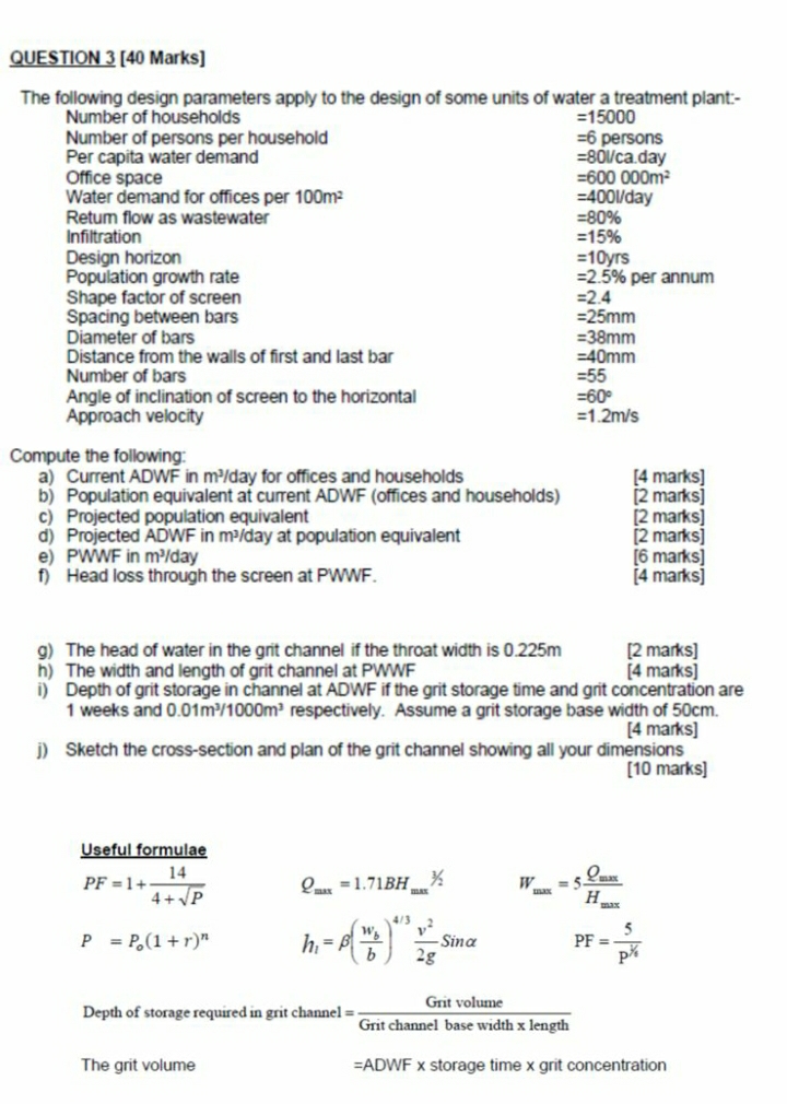QUESTION Marks ] The following design parameters