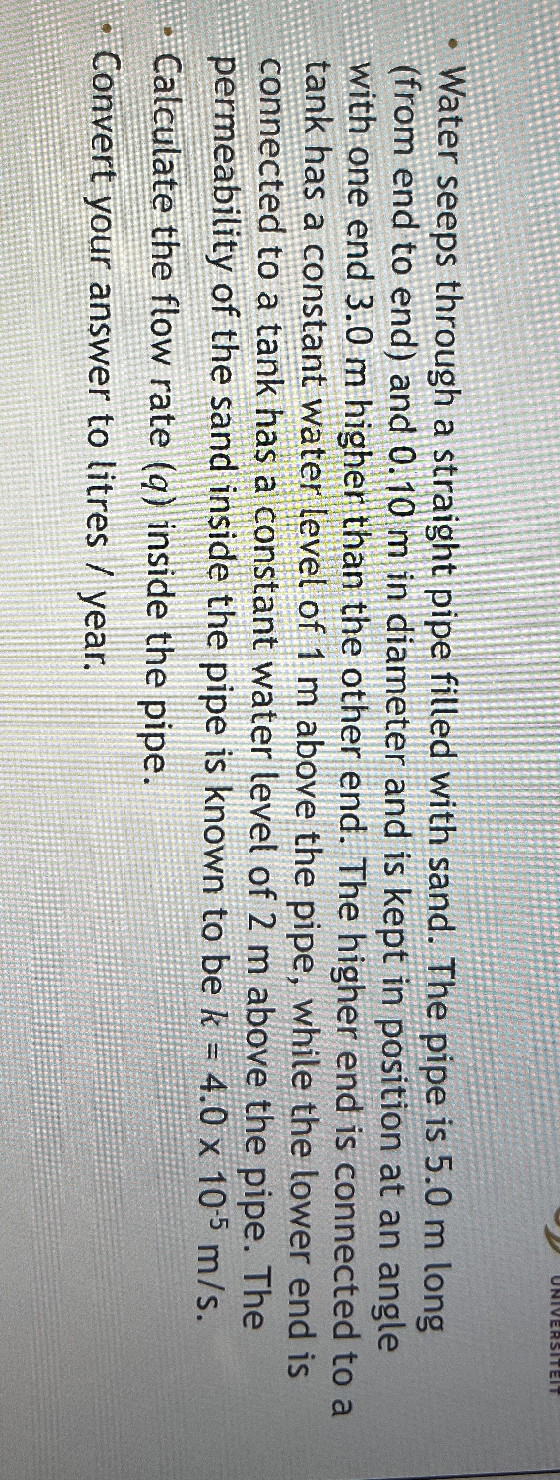 Water seeps through a straight pipe filled with