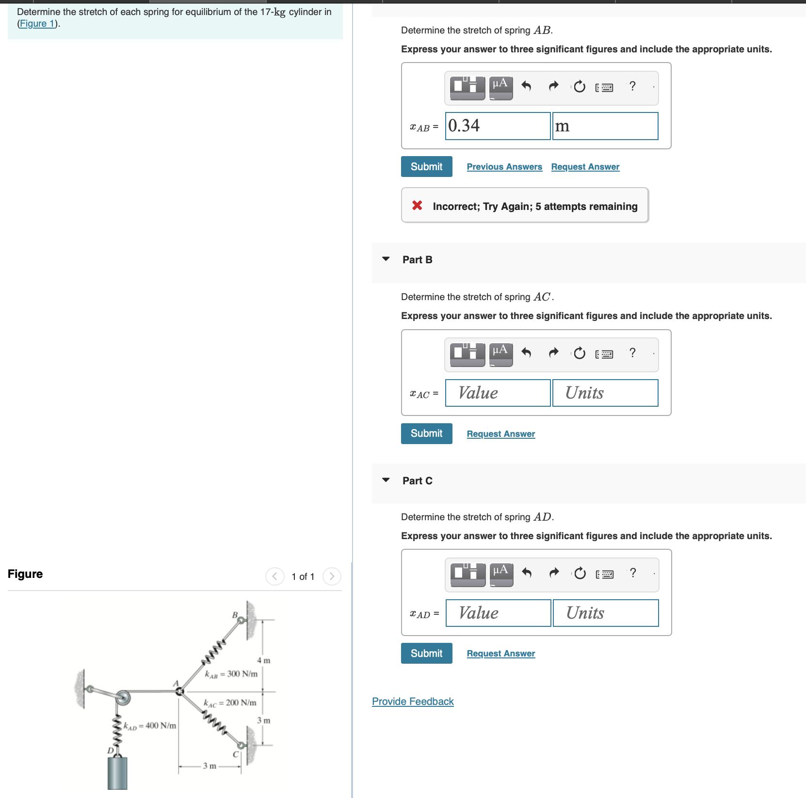 Determine the stretch of each spring for