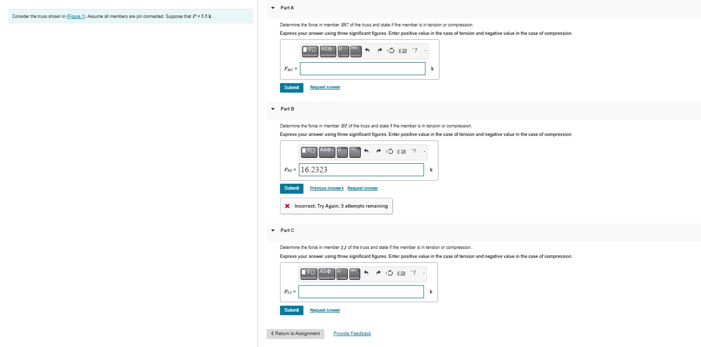 Determine the force in member B C of the truss