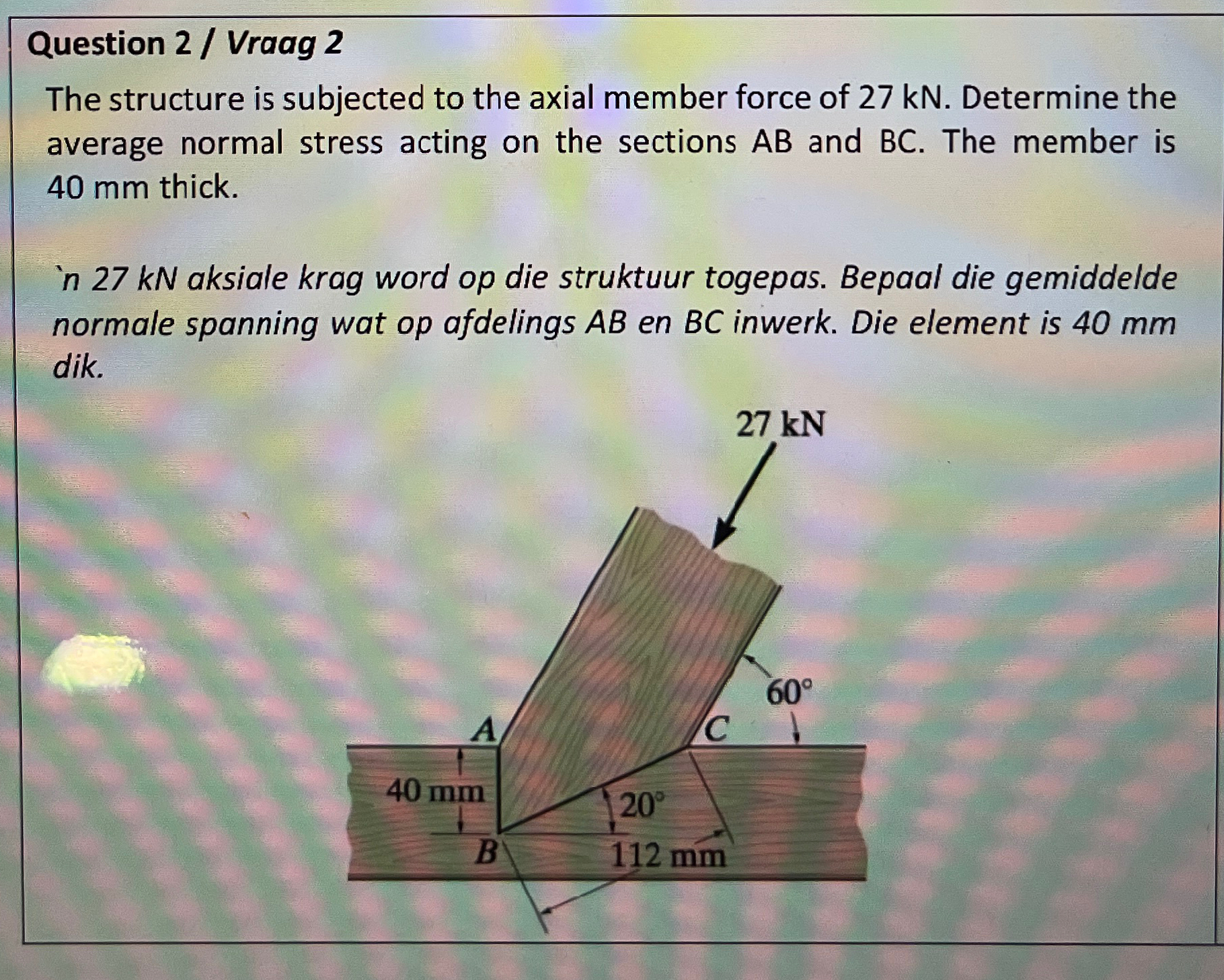 Question 2 / Vraag 2 The structure is subjected