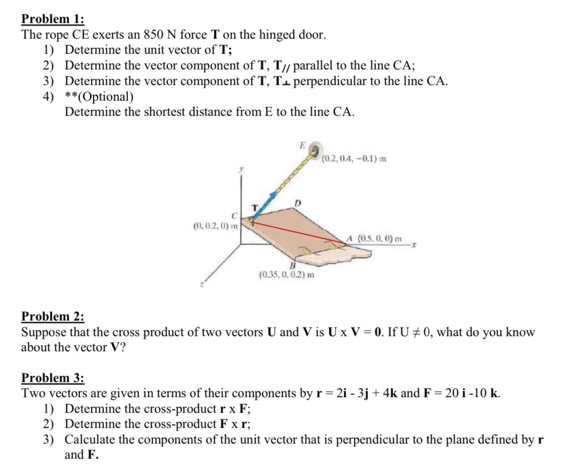 Problem 1 : The rope CE exerts an 8 5 0 N force T