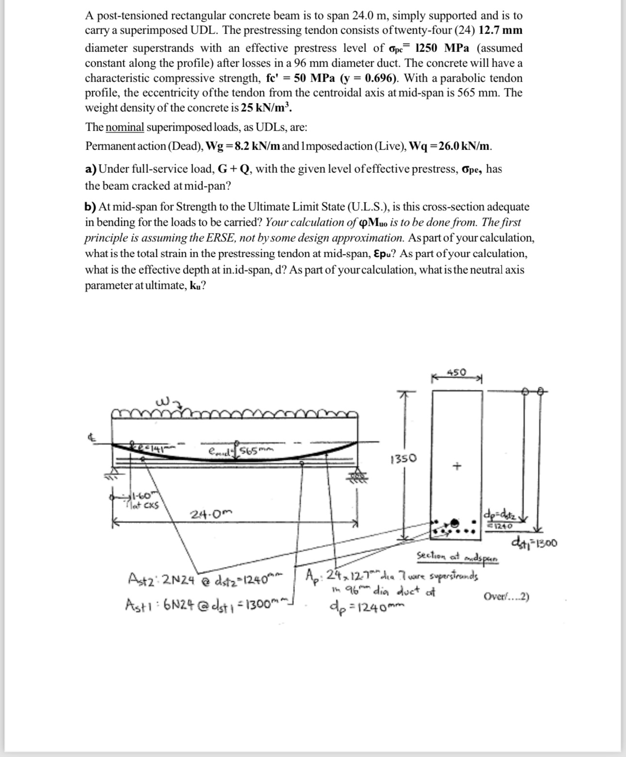A post - tensioned rectangular concrete beam is