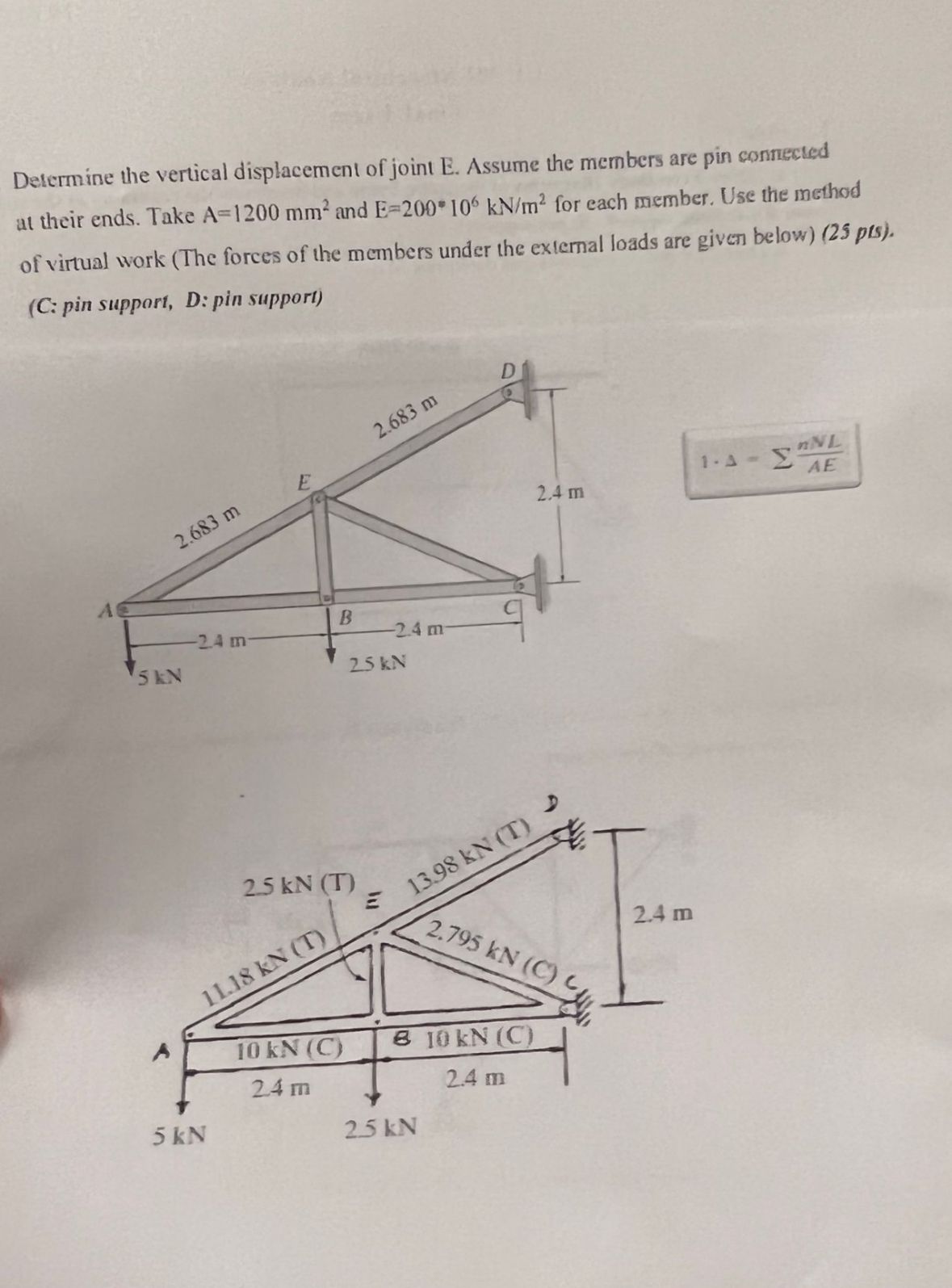 Determine the vertical displacement of joint E .