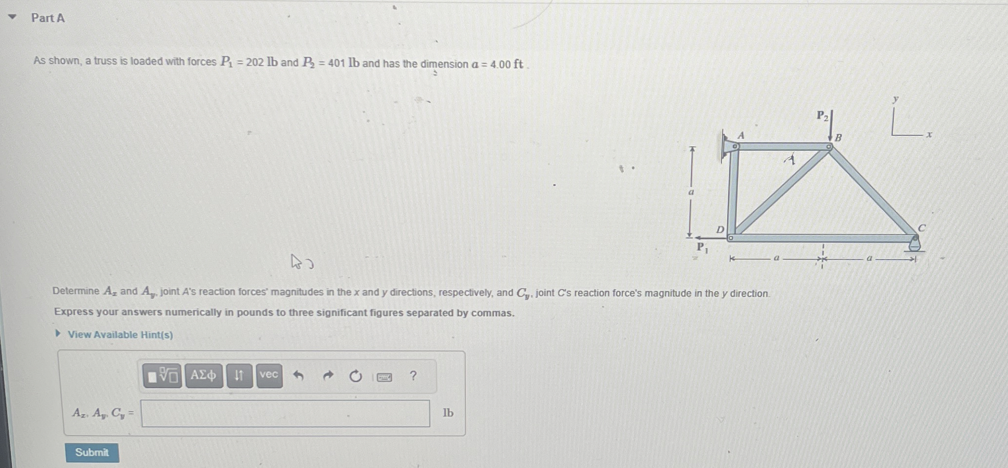 Part A As shown, a truss is loaded with forces P