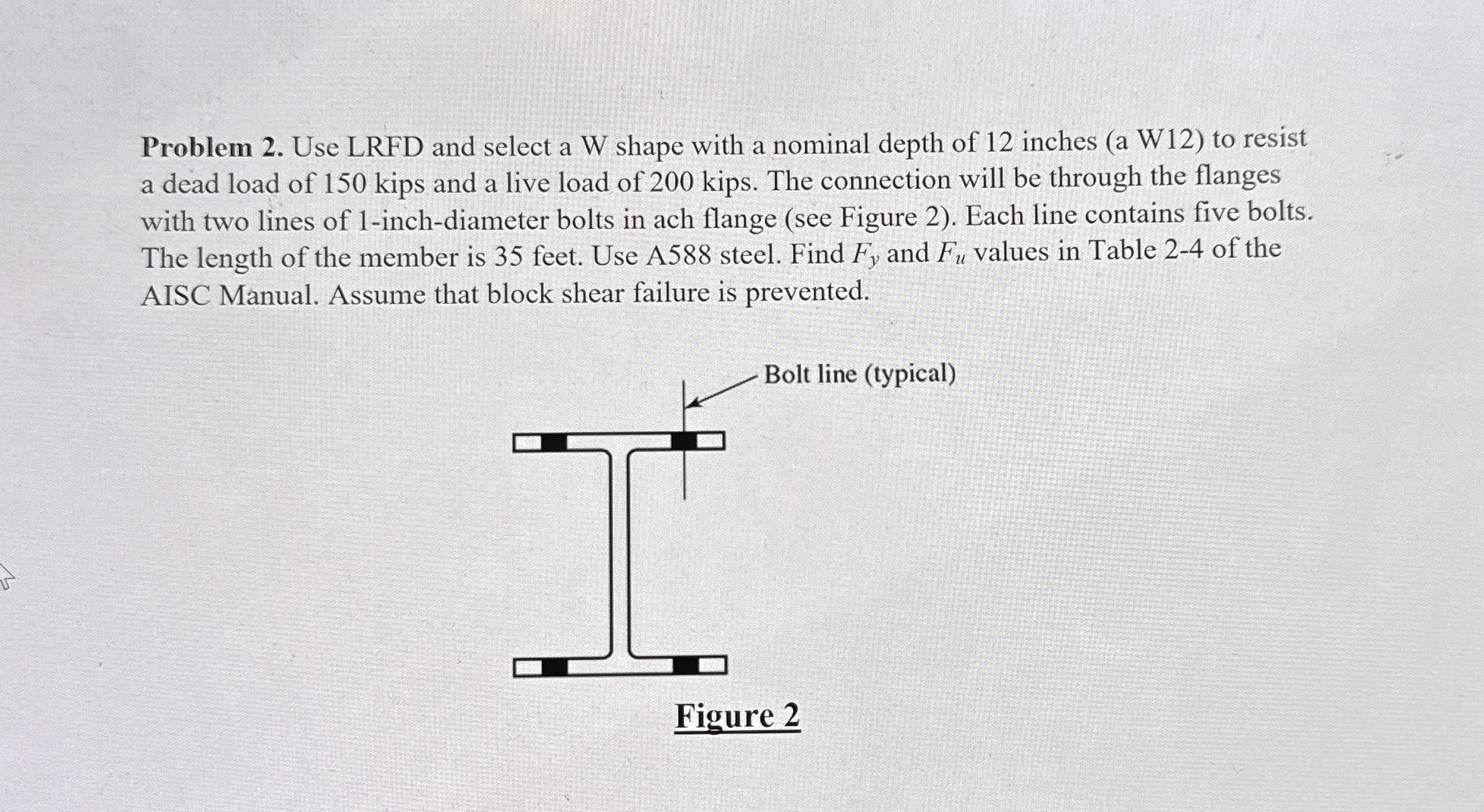 Problem 2 . Use LRFD and select a W shape with a