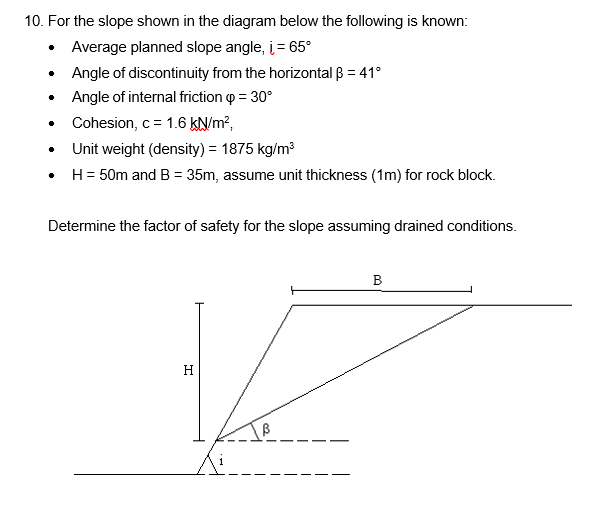 For the slope shown in the diagram below the