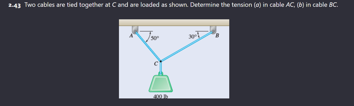 2 . 4 3 Two cables are tied together at C and are