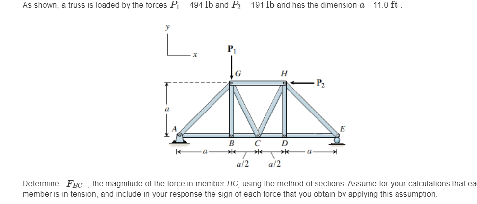 As shown, a truss is loaded by the forces P 1 = 4
