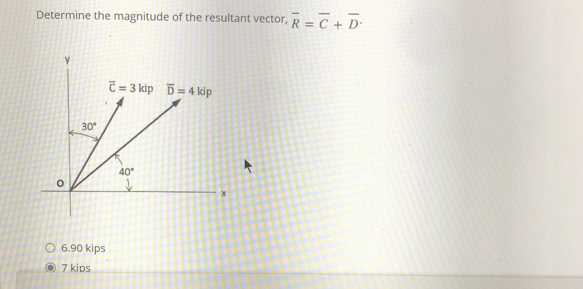 Determine the magnitude of the resultant vector,