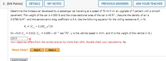 Determine the horsepower developed by a passenger