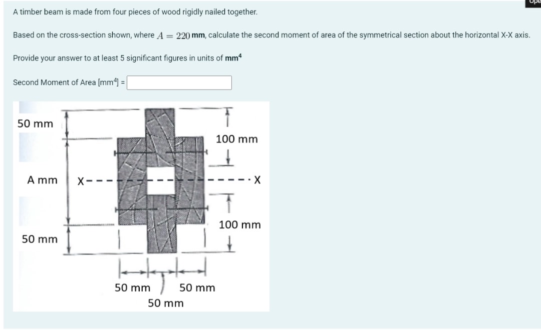 A timber beam is made from four pieces of wood