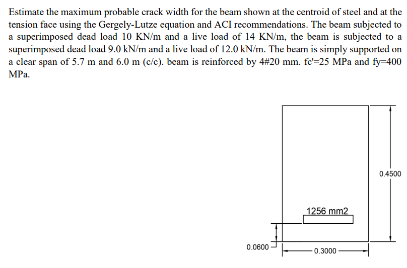 Estimate the maximum probable crack width for the
