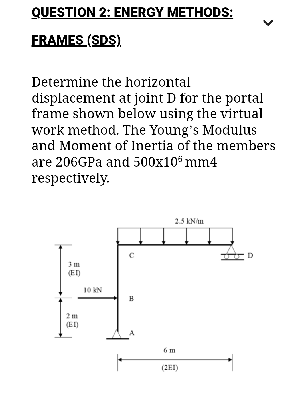 QUESTION 2 : ENERGY METHODS: FRAMES ( SDS ) .