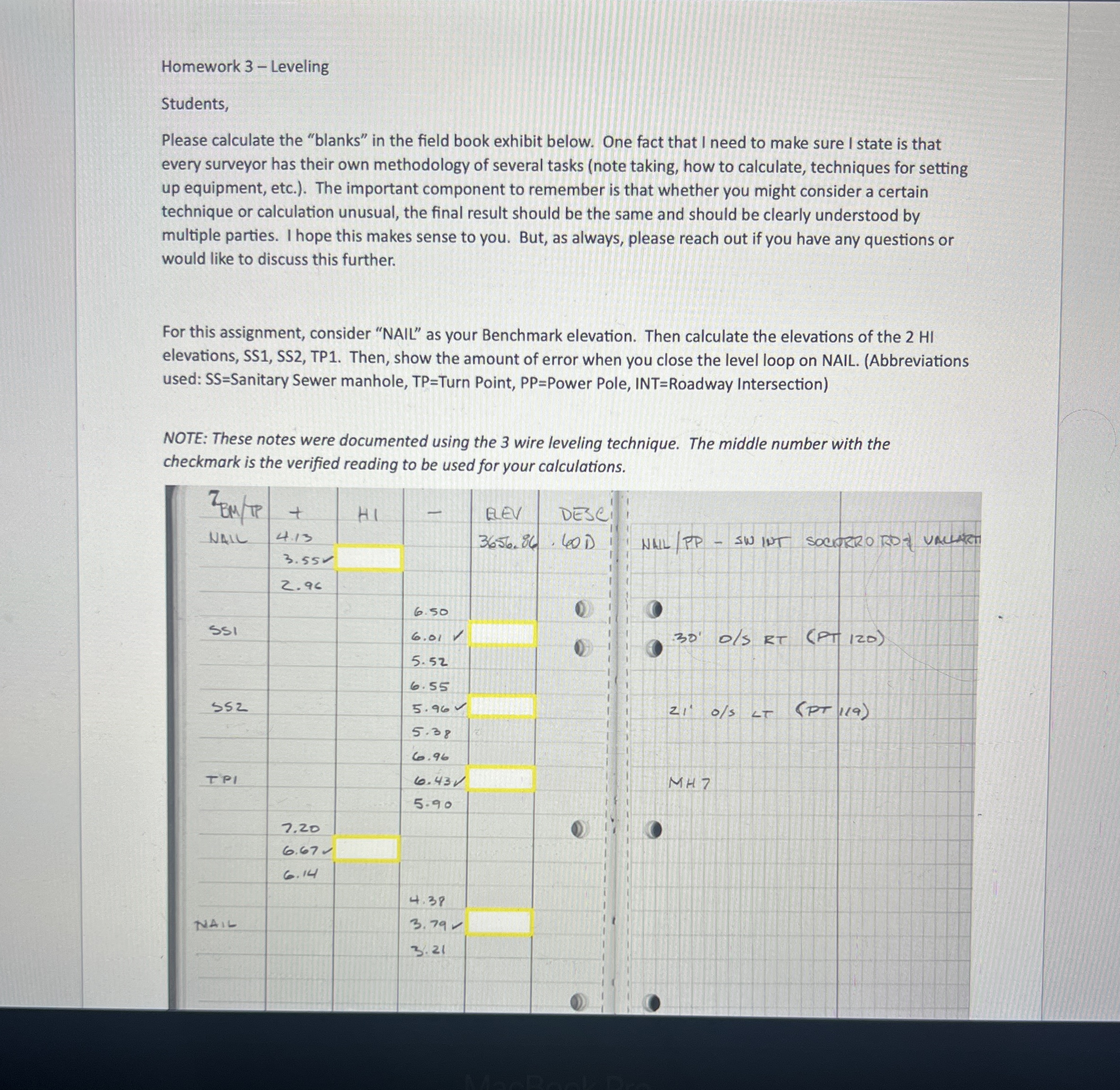 Homework 3 - Leveling Students, Please calculate