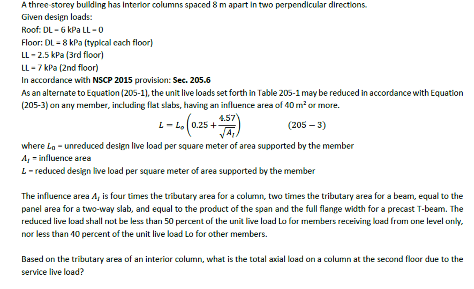 A three - storey building has interior columns
