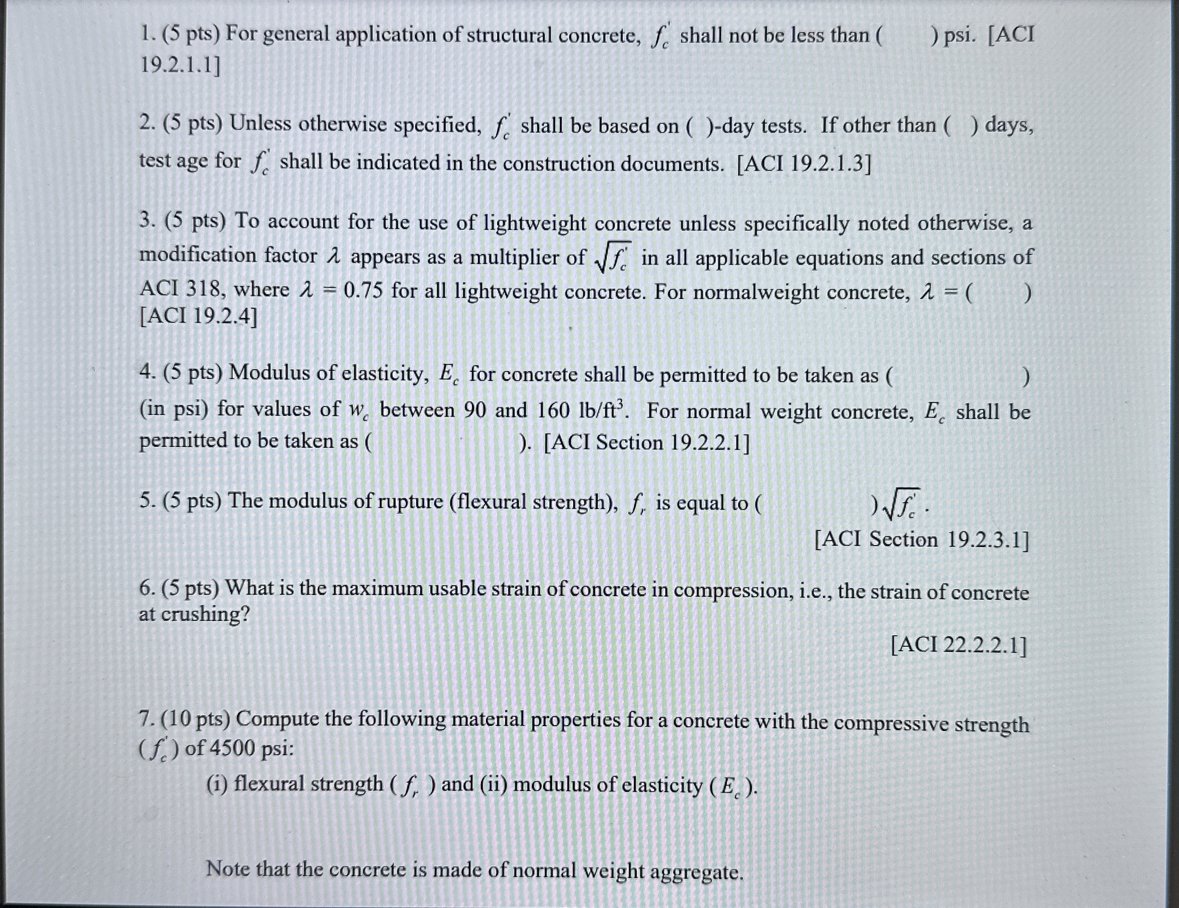 ( 5 pts ) For general application of structural