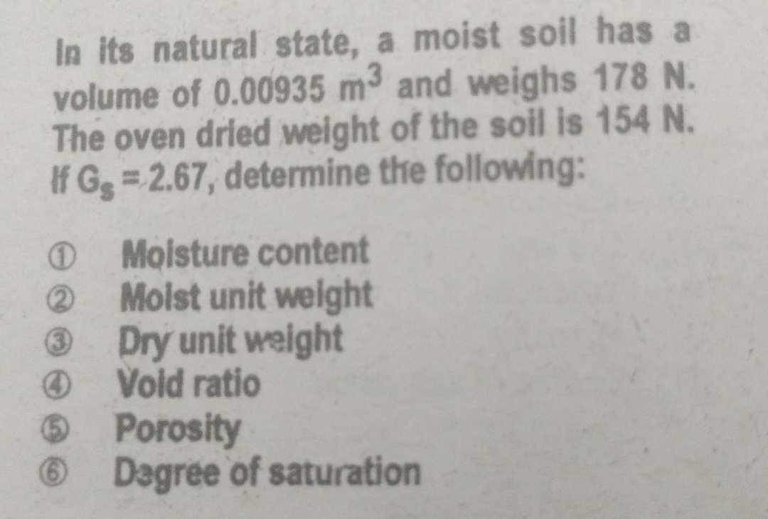 In its natural state, a moist soil has a volume