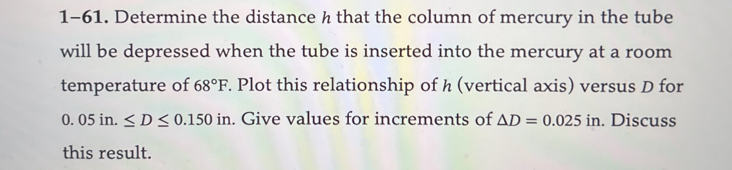 Determine the distance h that the column of