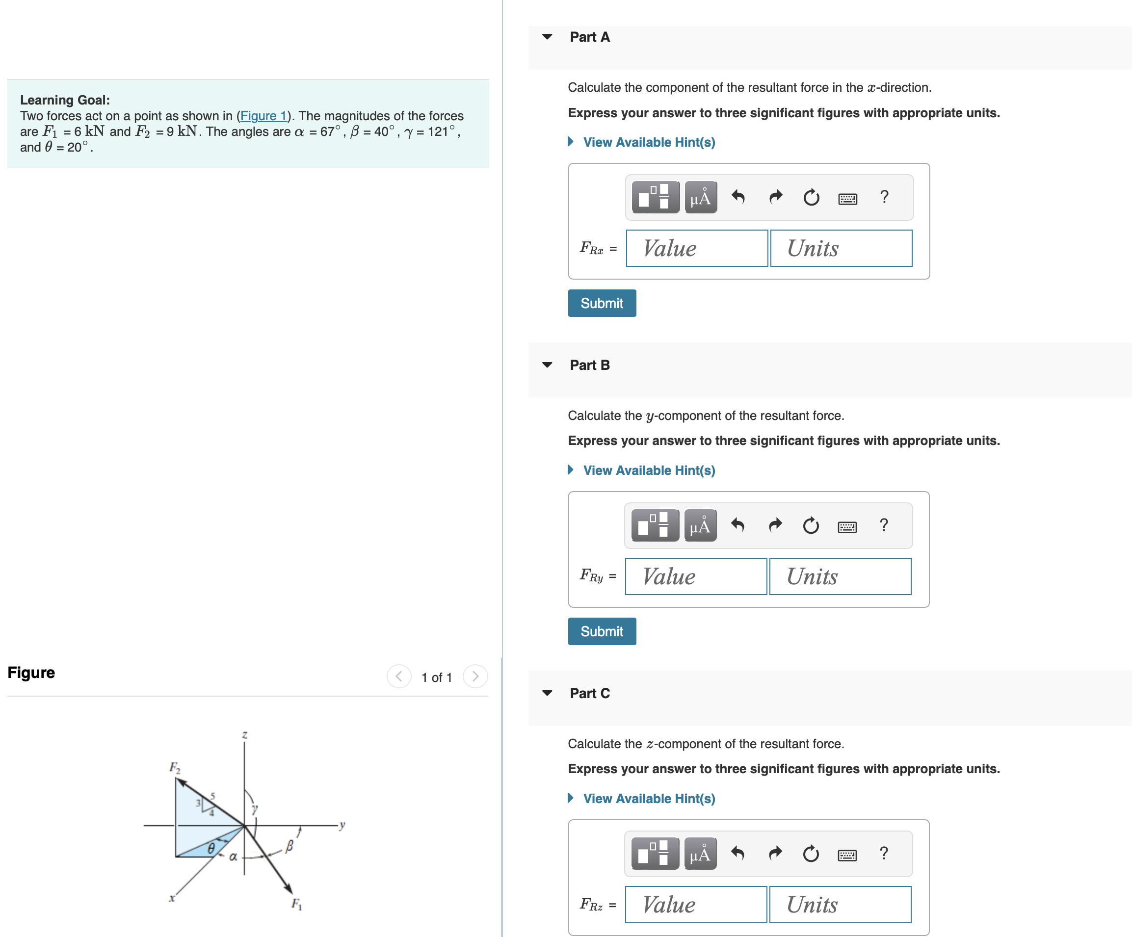 Part A Learning Goal: Two forces act on a point