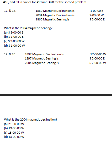 # 1 8 , and fill in circles for # 1 9 and # 2 0
