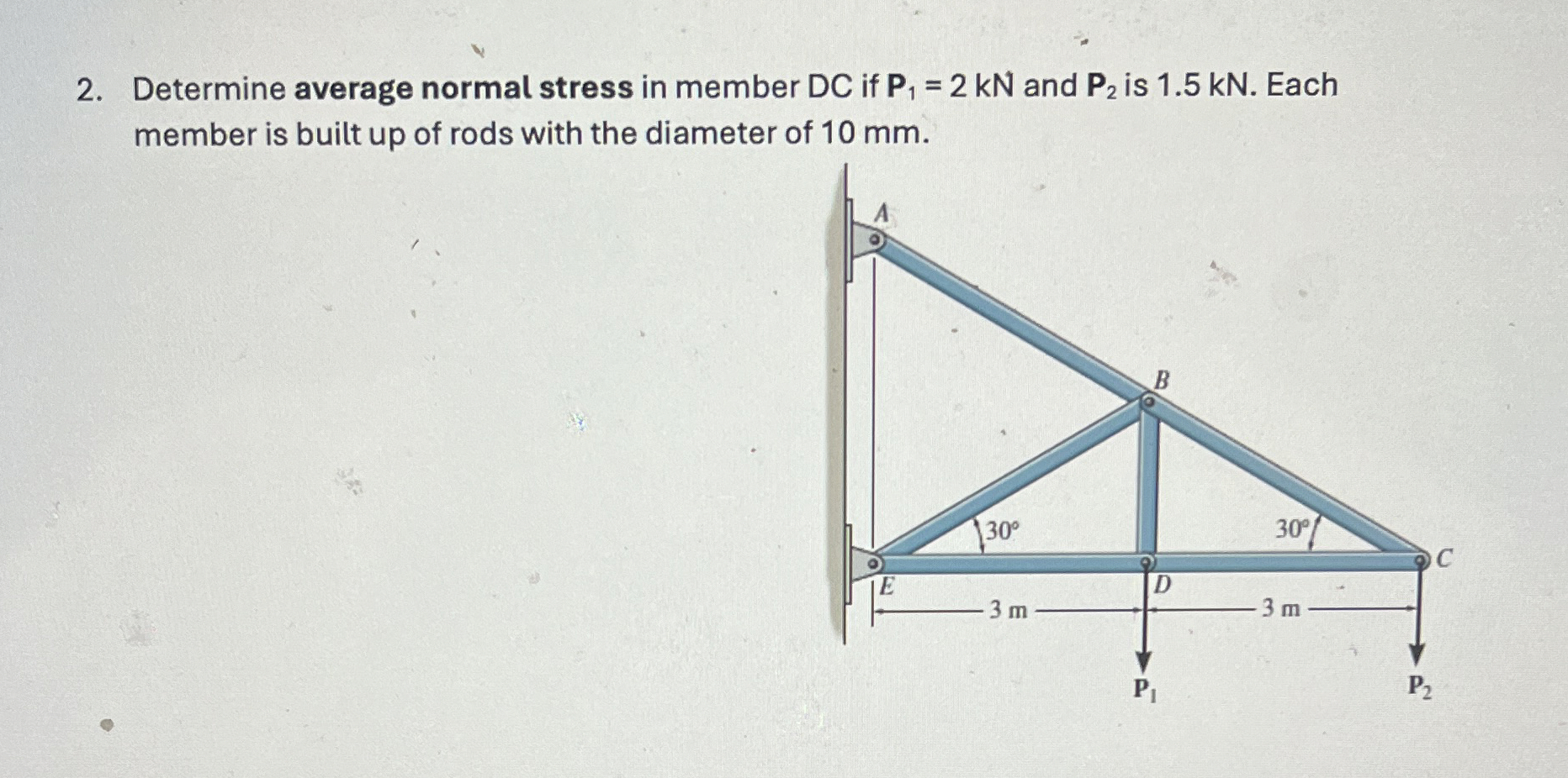 Determine average normal stress in member D C if