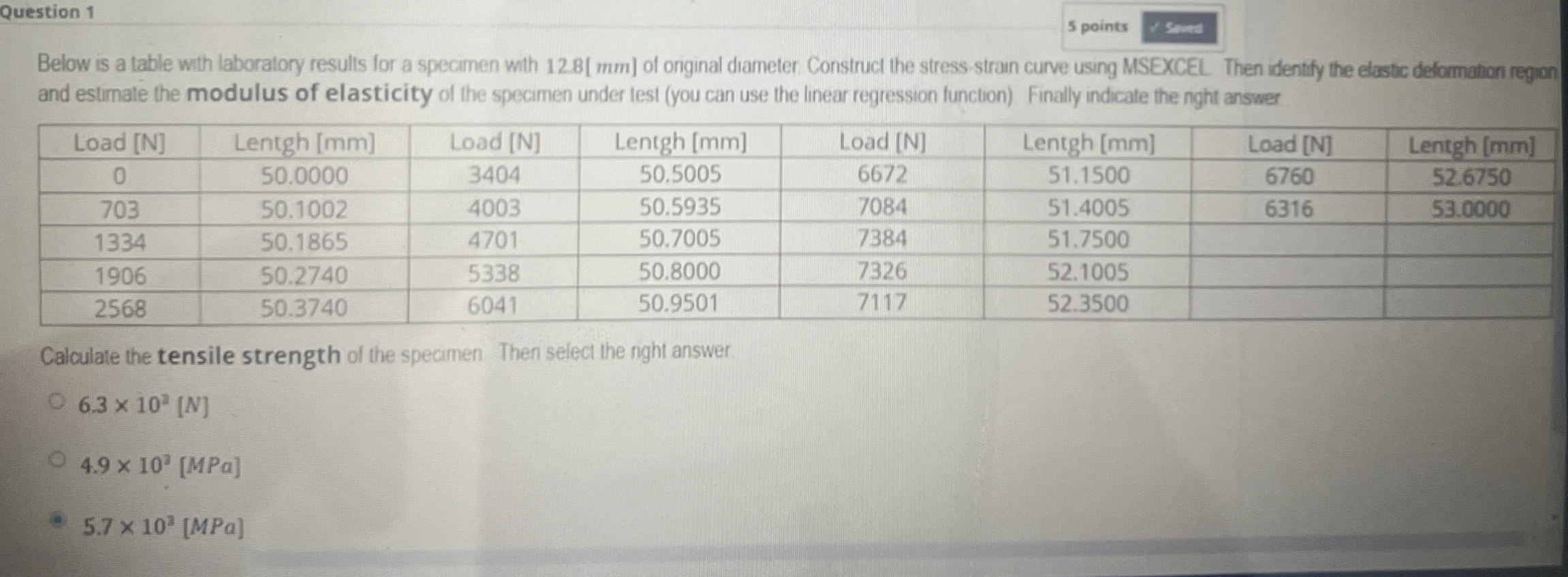 Question 1 Below is a table with laboratory