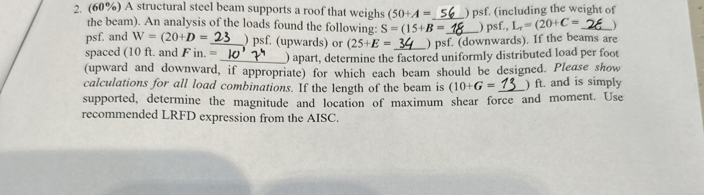 ( 6 0 % ) A structural steel beam supports a roof