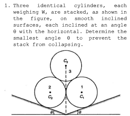 Three identical cylinders, each weighing W , are