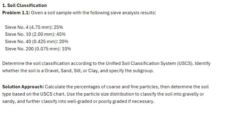 Soil Classification Problem 1 . 1 : Given a soil