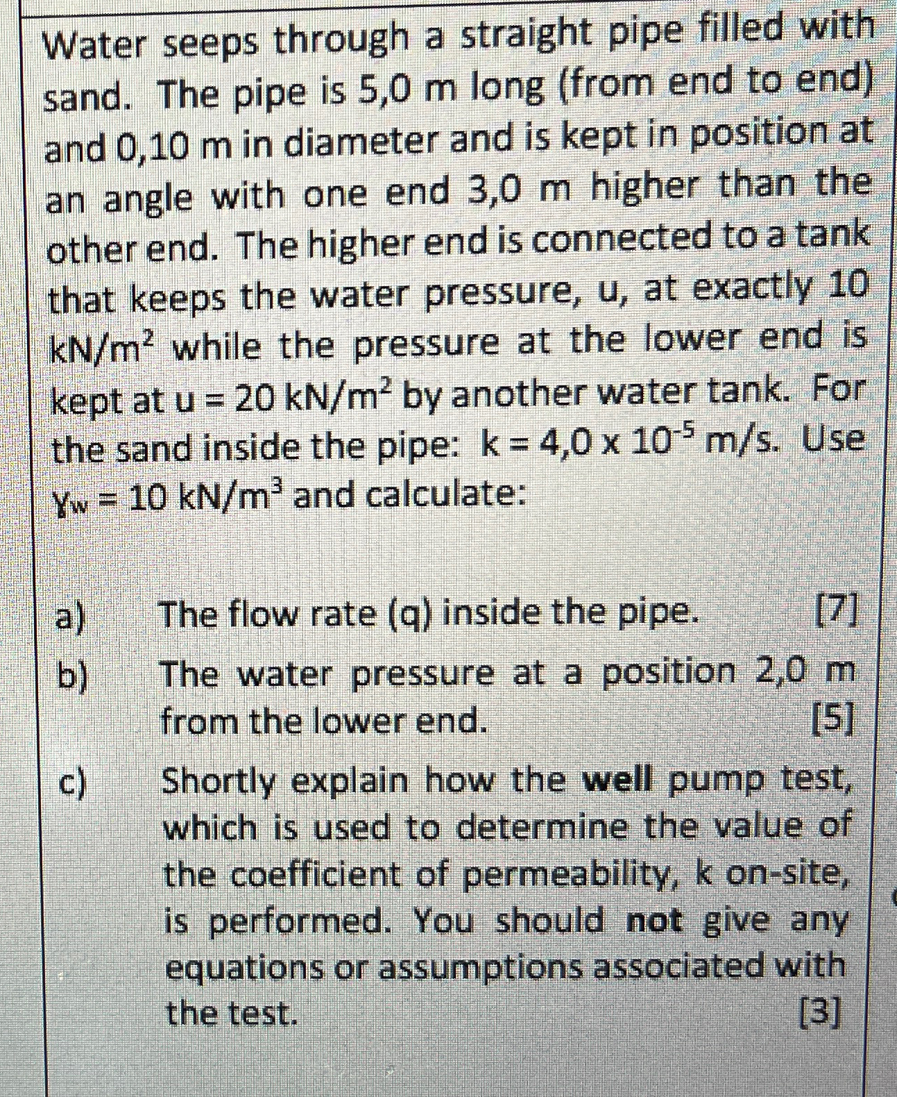 Water seeps through a straight pipe filled with