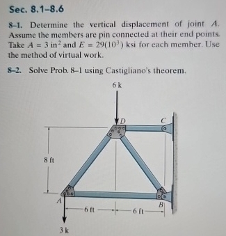 8 - 1 . Determine the vertical displacement of