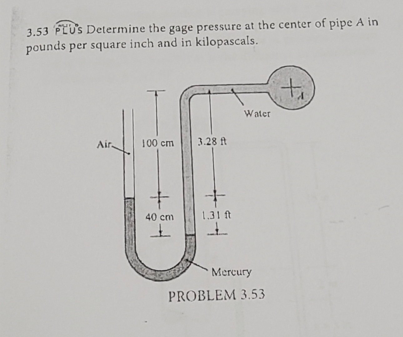 3 . 5 3 PLU'S Determine the gage pressure at the