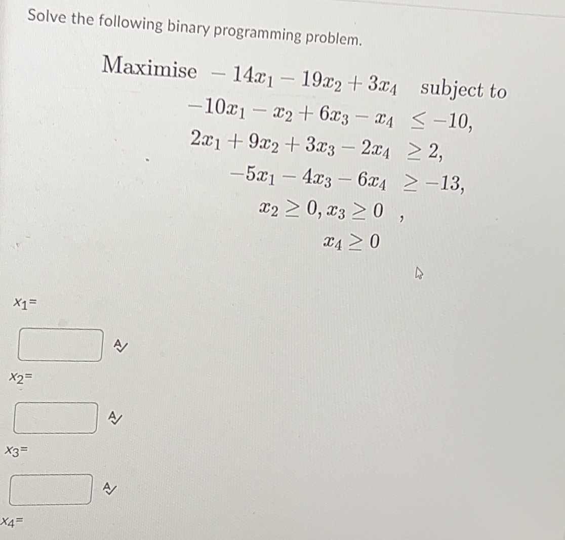 Solve the following binary programming problem.