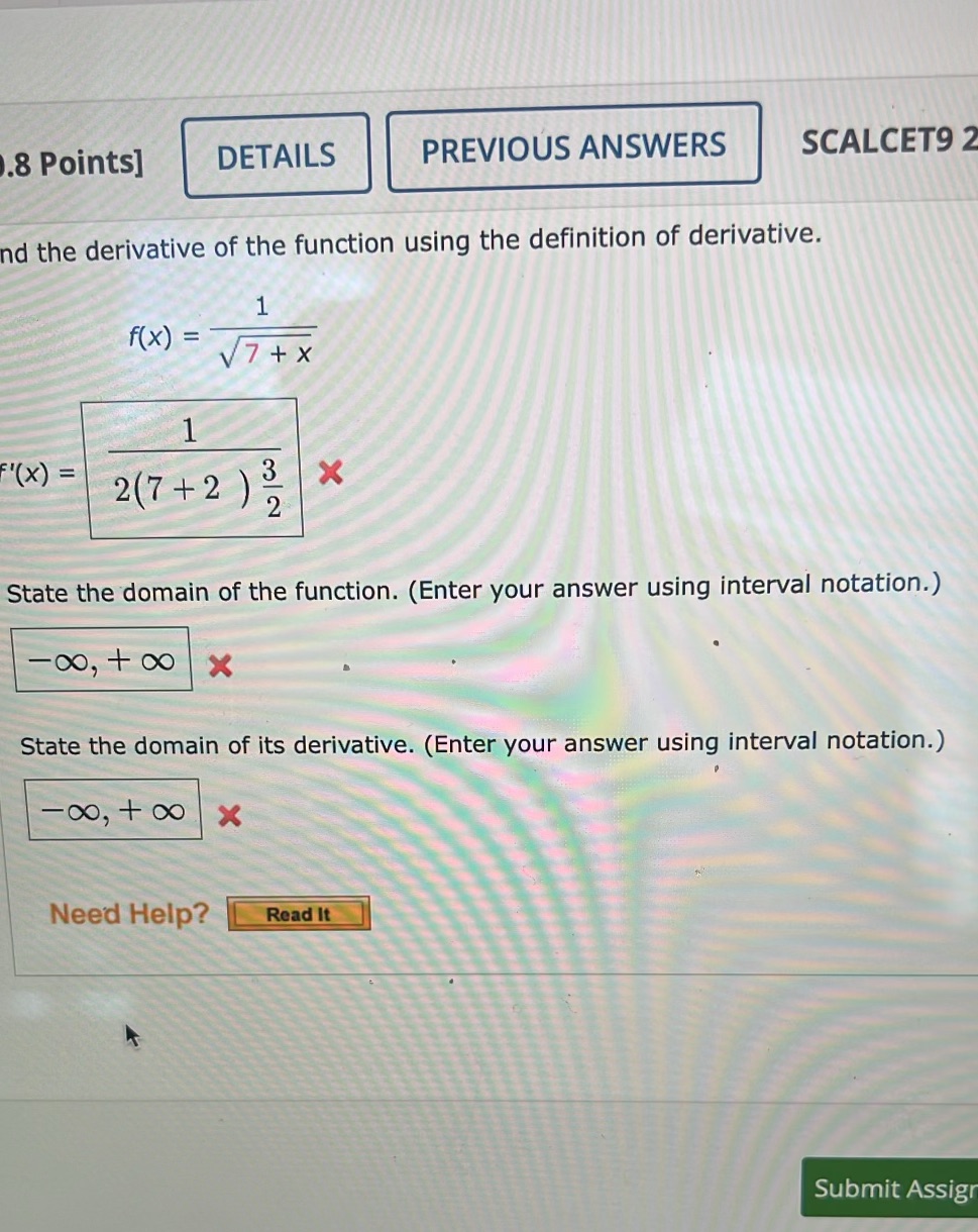 .8 Points] DETAILS PREVIOUS ANSWERS SCALCET9 2 nd