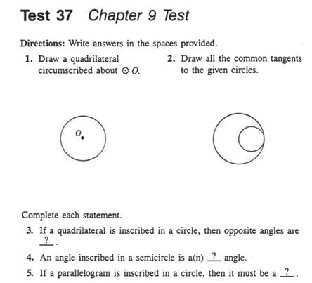 Test 37 Chapter 9 Test Directions: Write answers