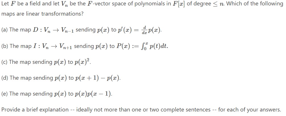 Let F be a eld and let V\" be the F-vector space