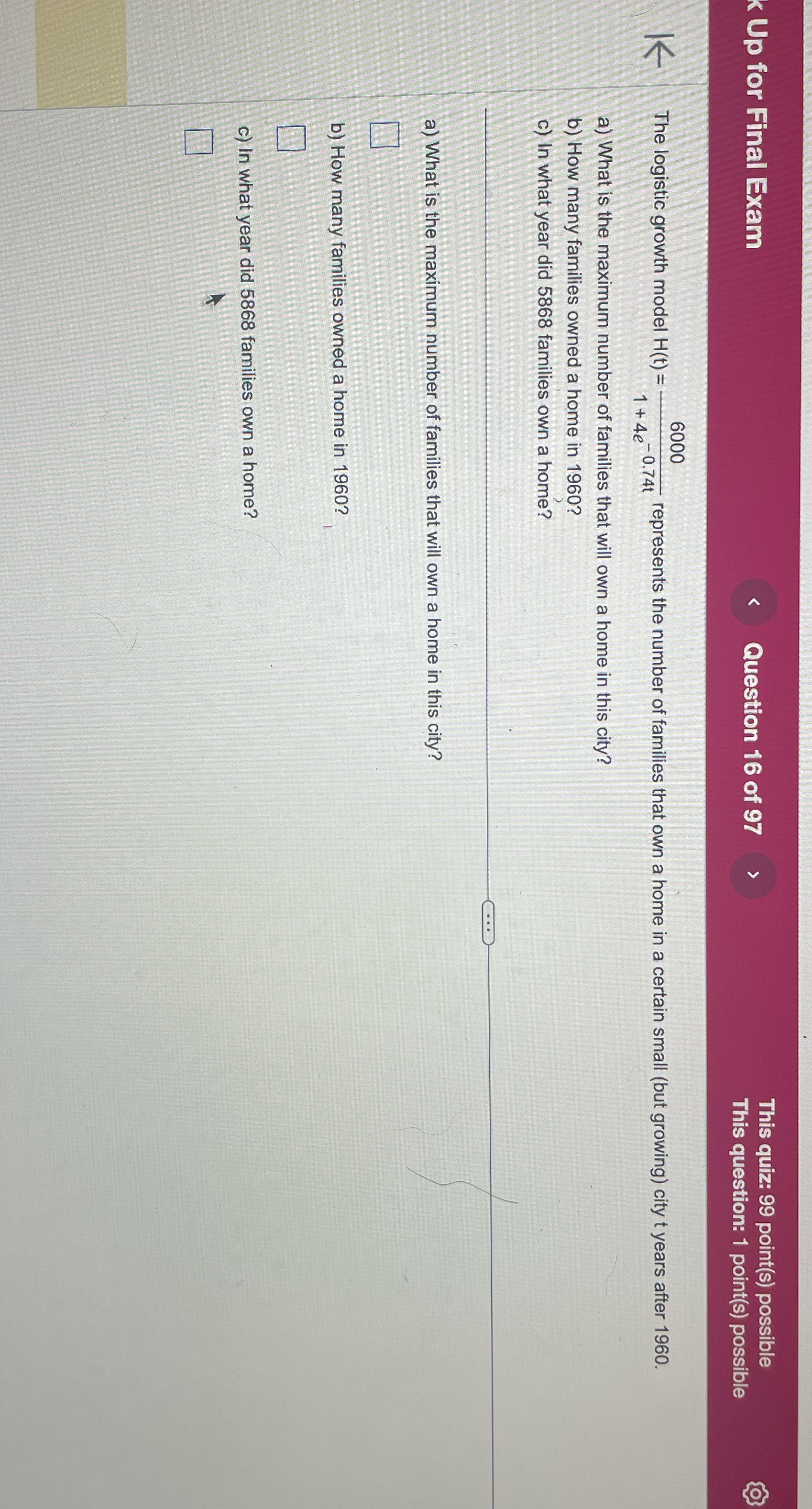 Please solve A B and C < Up for Final Exam This