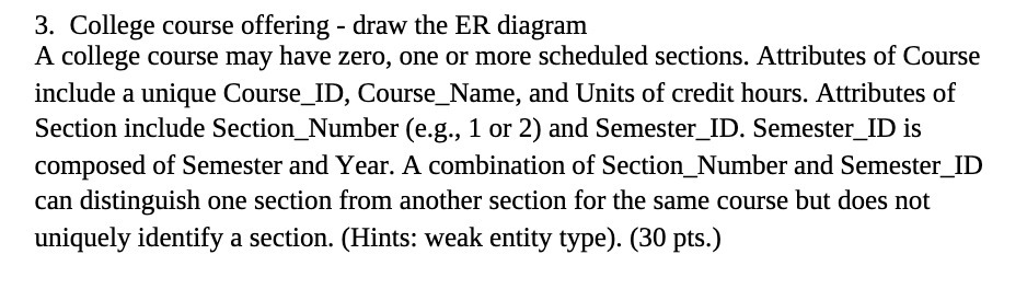 3. College course offering - draw the ER diagram