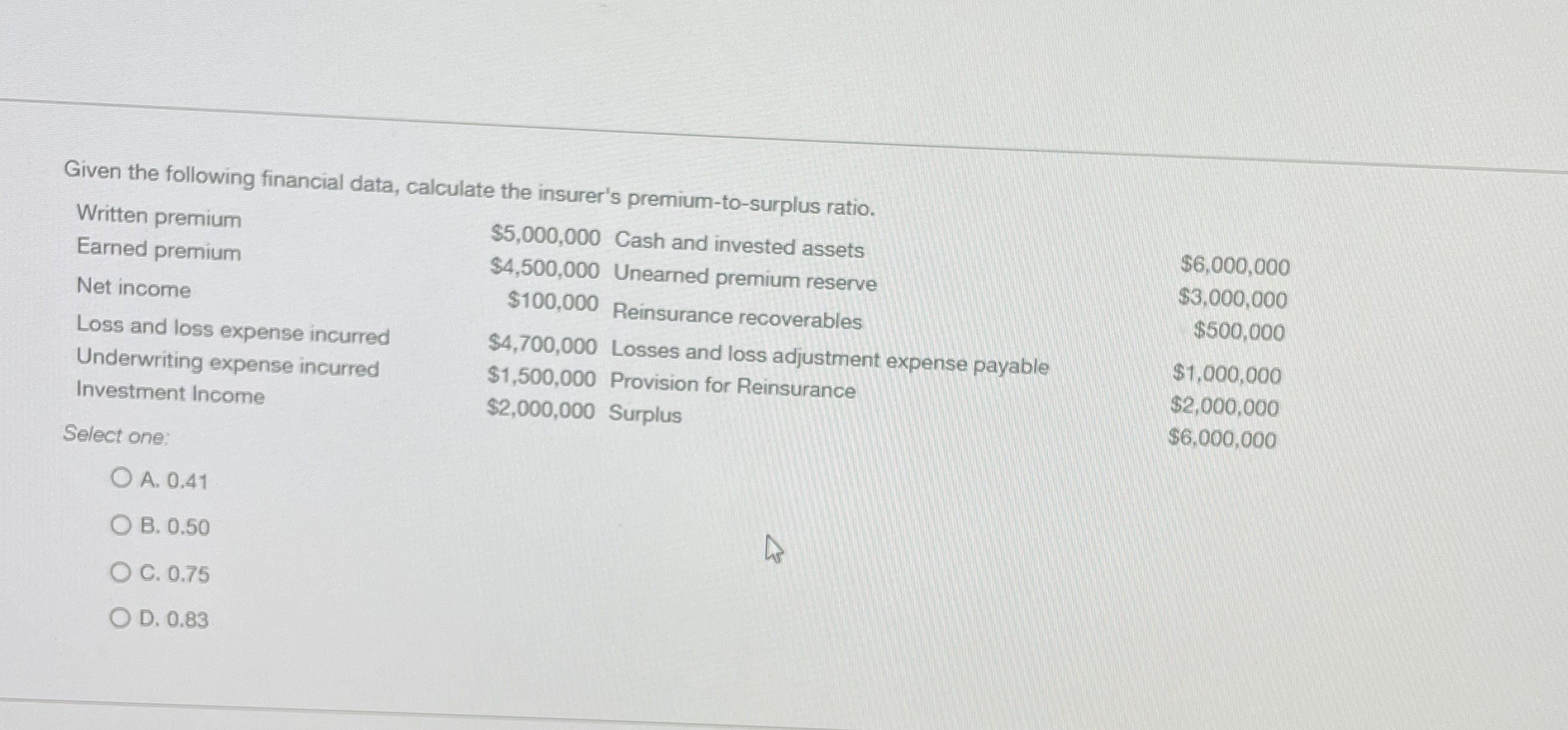 Given the following financial data, calculate the